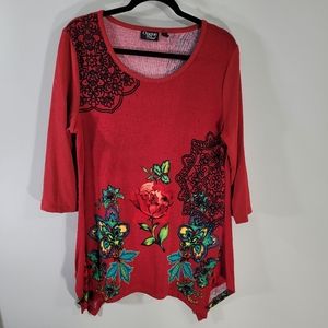 Onque Casual Asymmetrical Floral Sequin Tunic Size XL